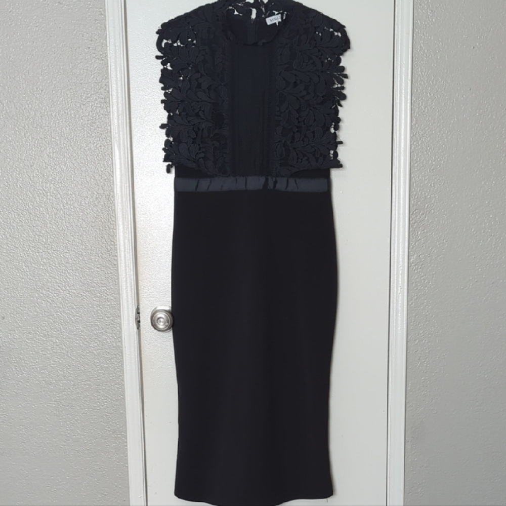 MISSLOOK Black Lace-Trim Midi Dress